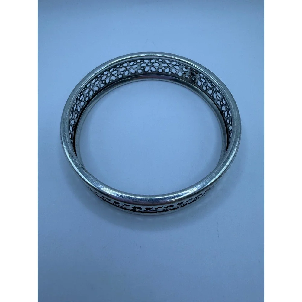 Silver Tone Perforated Cutout Metal Bangle Bracelet Retro Dark Academia Glam